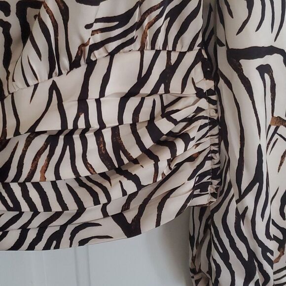 Rachel Zoe Zebra Cropped Ruched Long-Sleeve Blouse Small - Picture 6 of 13